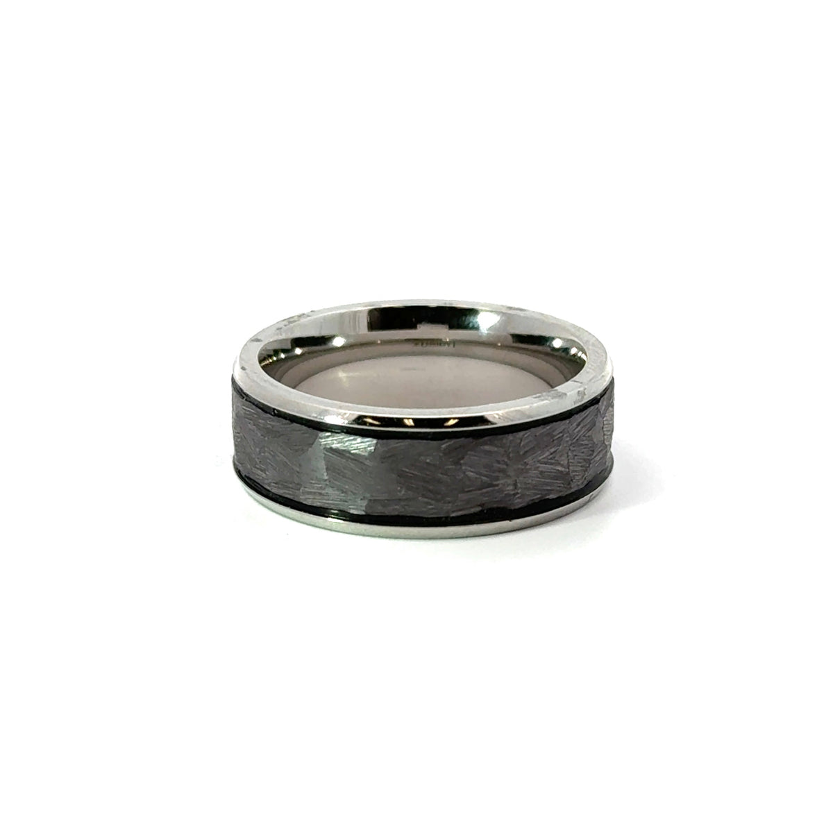 Men’s Flat with Bevelled Edges - Cobalt with Tantalum Wedding Band- Hammer Finish 6 / 7 or 8MM - Men’s Wedding Band
