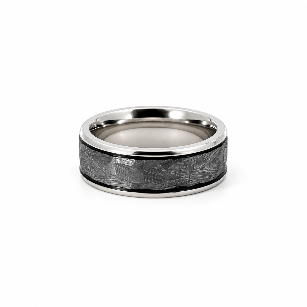Men’s Flat with Bevelled Edges | Cobalt with Tantalum Wedding Band | Rock Finish | 6MM to 8MM | Men’s Wedding Band