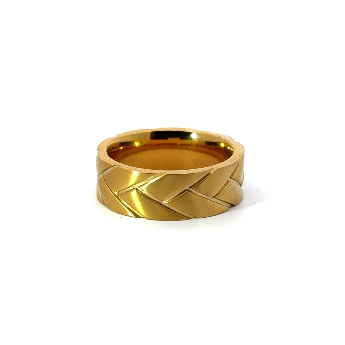 Men’s Flat with Flatbraid Pattern Wedding Band- Satin Finish 7 or 8MM -Choice of Yellow Gold White Gold or Rose Gold