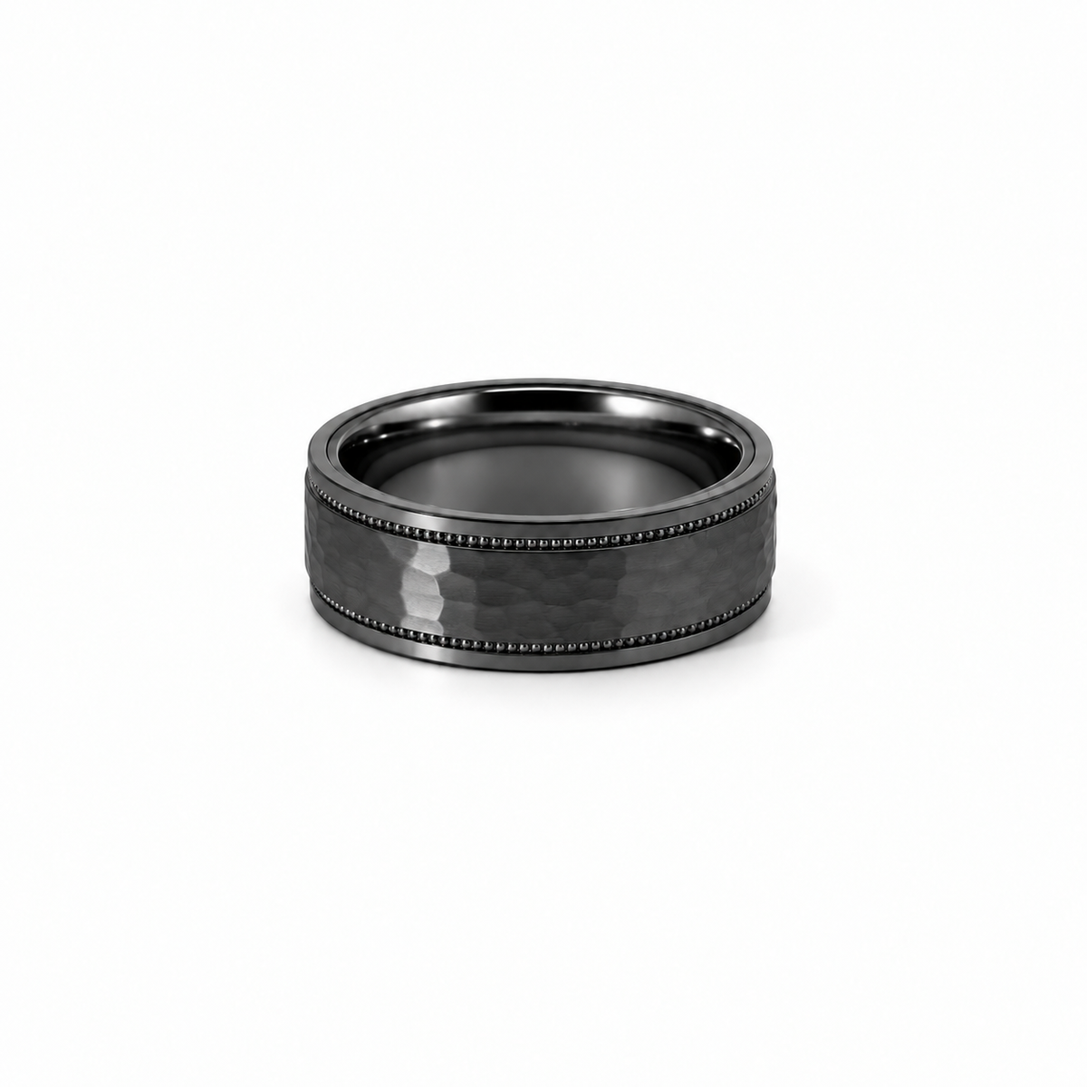 Men’s Flat with Milgrain Edge Wedding Band with Hammer Finish | 6MM to 8MM | 14KT White Gold Yellow Gold or Rose Gold