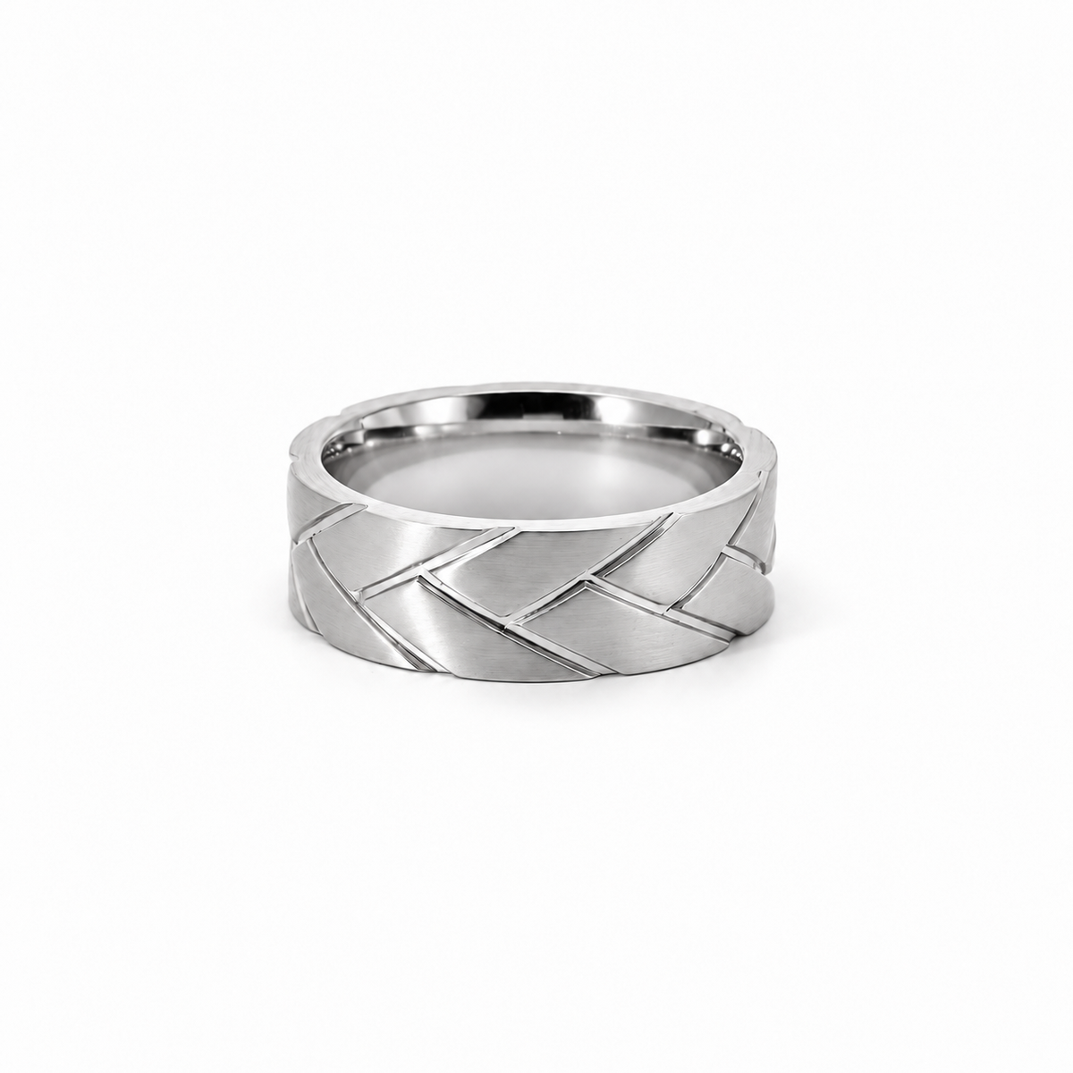 Men’s Intersecting Diagonal Groove Wedding Band | Satin Finish | 6MM to 8MM | 14KT Yellow Gold White Gold or Rose Gold