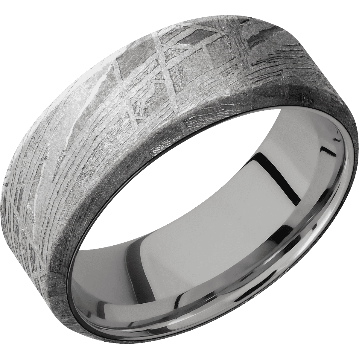 Meteorite + None Finish + Titanium - 8 mm wide Beveled Meteorite band featuring a Titanium sleeve. - Custom