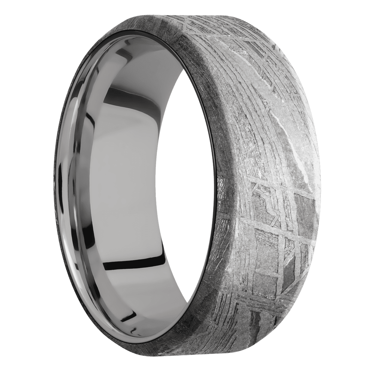 Meteorite + None Finish + Titanium - 8 mm wide Beveled Meteorite band featuring a Titanium sleeve. - Custom