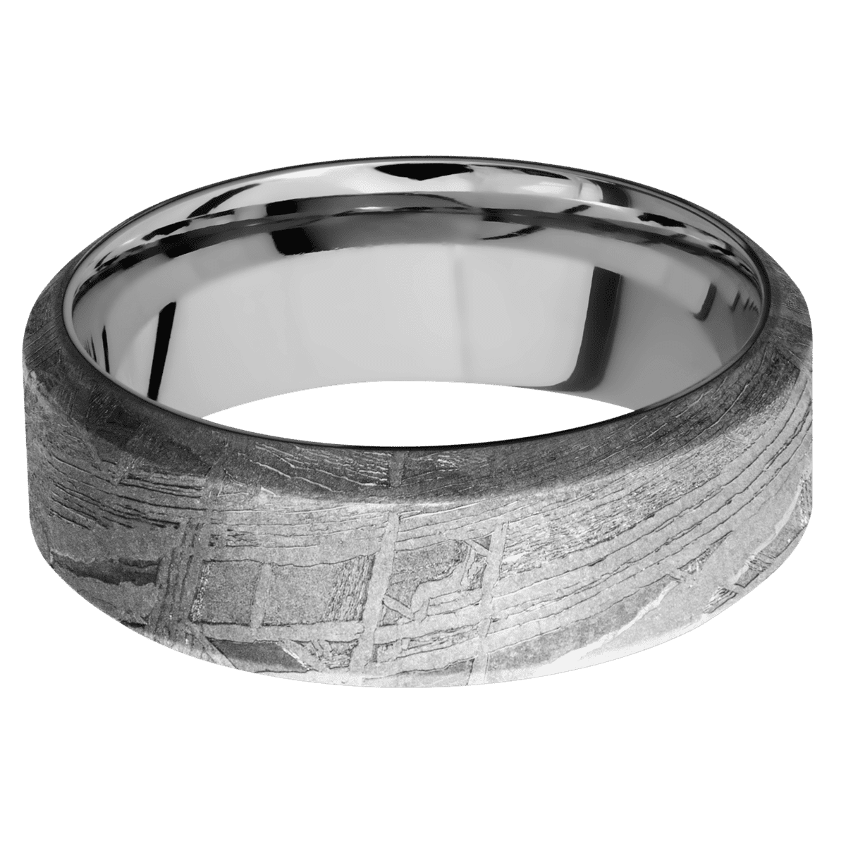 Meteorite + None Finish + Titanium - 8 mm wide High Bevel Meteorite band featuring a Titanium sleeve. - Custom