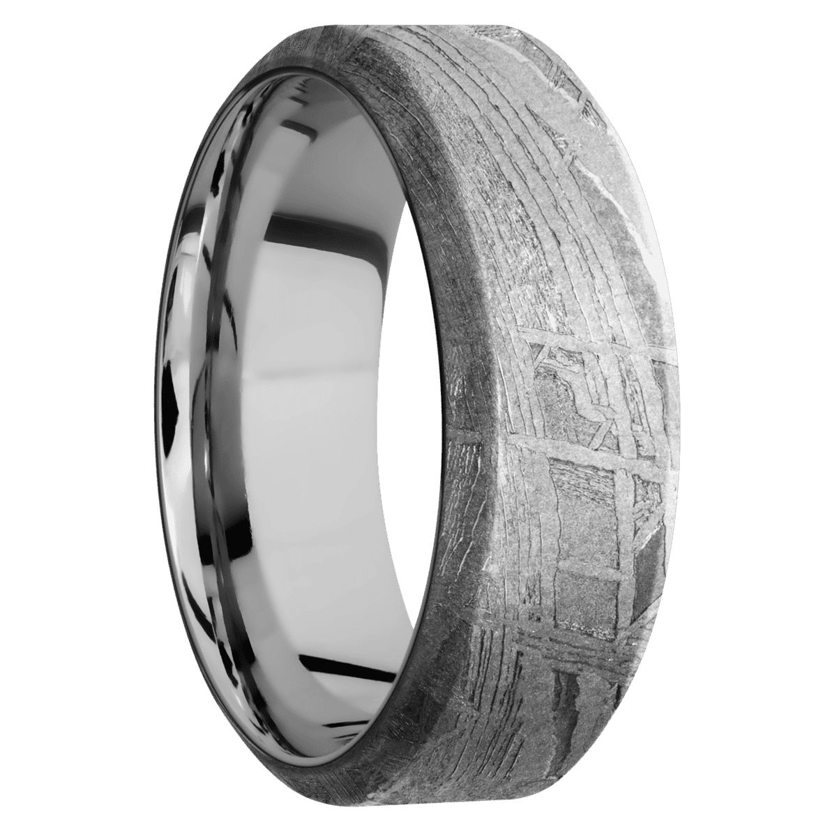 Meteorite + None Finish + Titanium - 8 mm wide High Bevel Meteorite band featuring a Titanium sleeve. - Custom