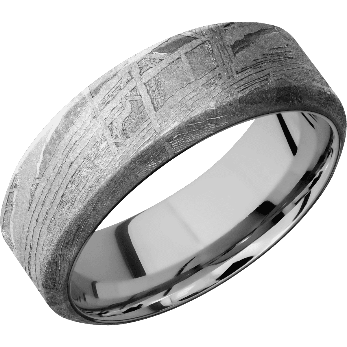 Meteorite + None Finish + Titanium - 8 mm wide High Bevel Meteorite band featuring a Titanium sleeve. - Custom