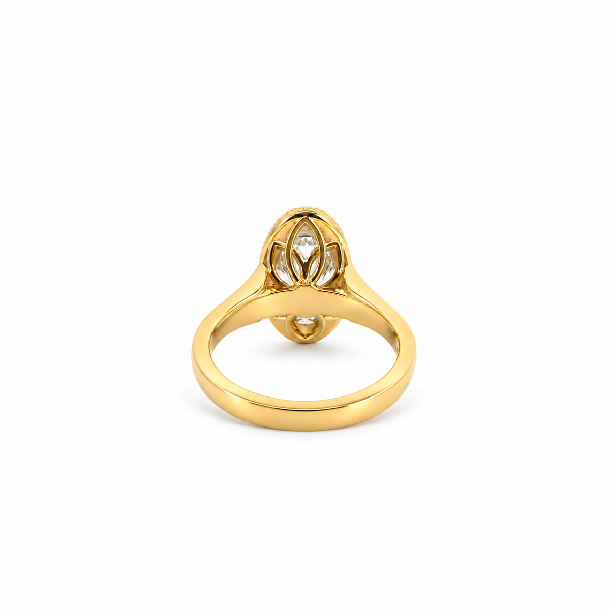 Moval lab diamond engagement ring, milgrain bezel on a 4mm to 2.50mm graduated cigar band with cathedral setting – view 3 of 3