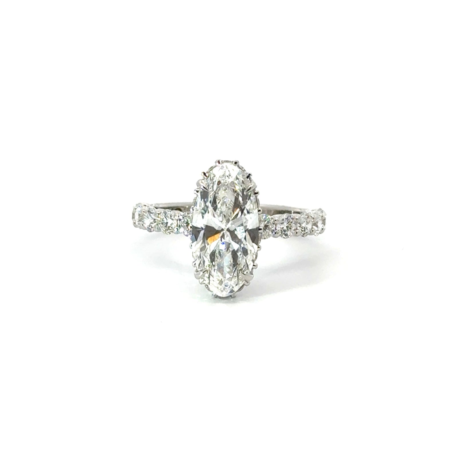 Moval Cut Lab Engagement Ring with Shared Bead Reverse Halo - Choice of 2.00ct/ 3.00ct / 4.00ct or 5.00ct - Hidden Halo