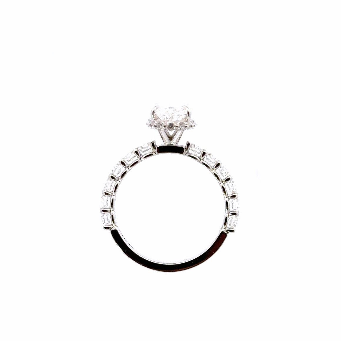 Moval Cut Lab Engagement Ring with Shared Bead Reverse Halo - Choice of 2.00ct/ 3.00ct / 4.00ct or 5.00ct - Hidden Halo