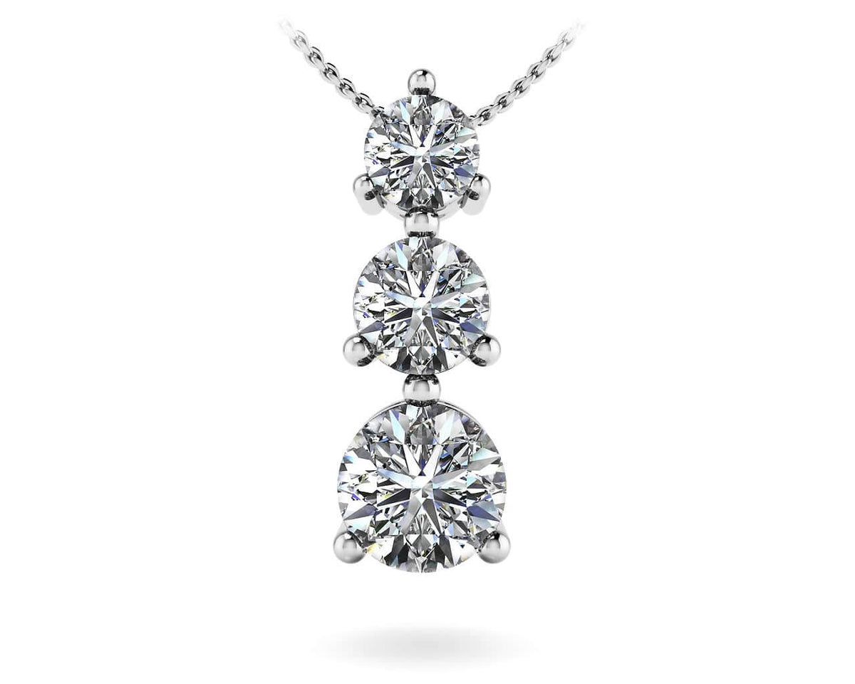 Natural Diamond Three Prong 3 Stone Pendant In 14K Yellow Gold Or White Gold - Natural Diamond Necklace