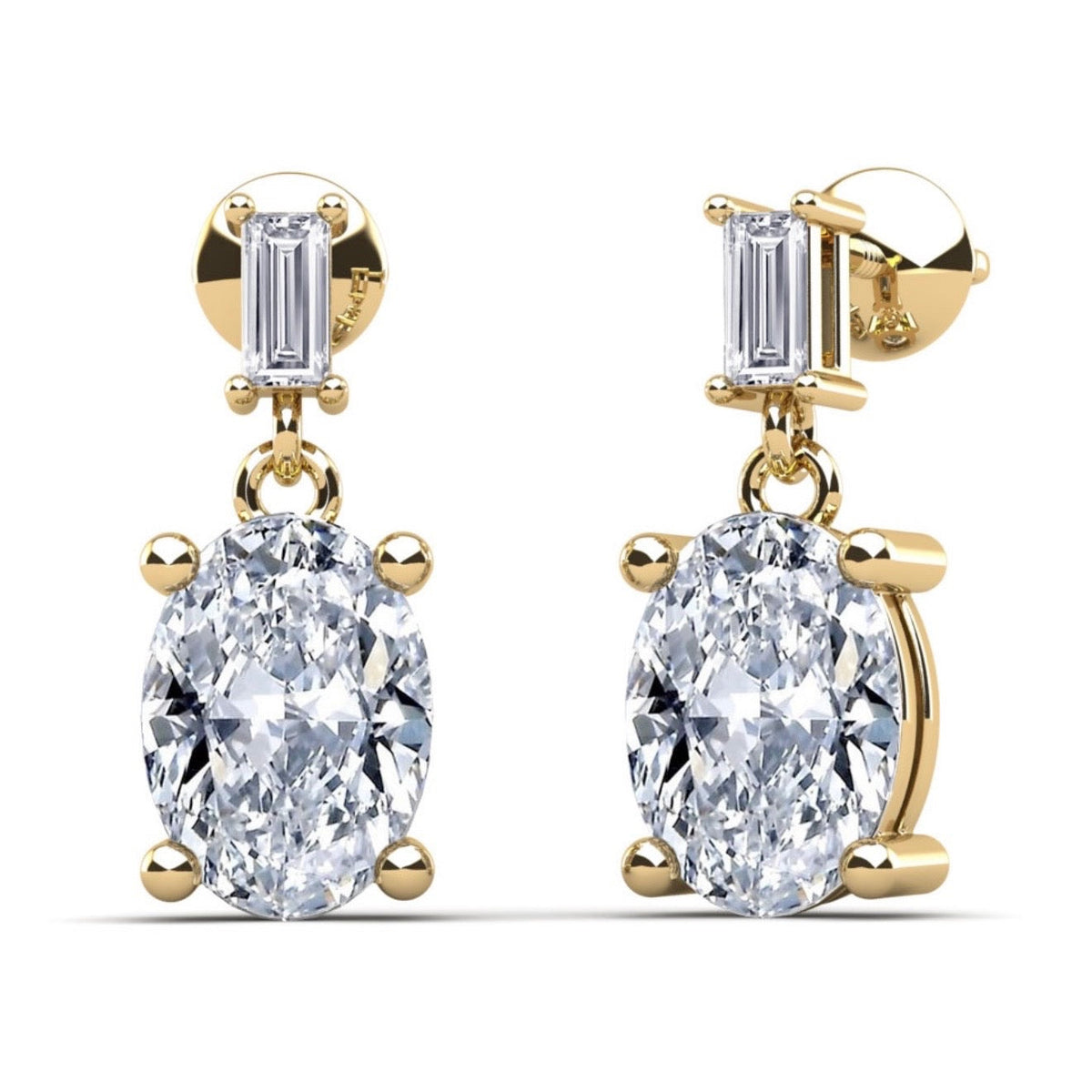 Oval & Baguette Diamond Drop Earring- Available in 1.32 - 2.12ct - Lab or Natural Diamond Earrings