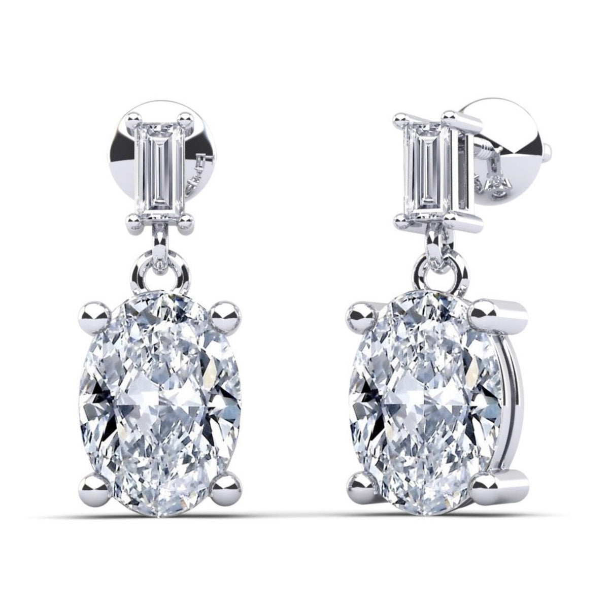 Oval & Baguette Diamond Drop Earring- Available in 1.32 - 2.12ct - Lab or Natural Diamond Earrings