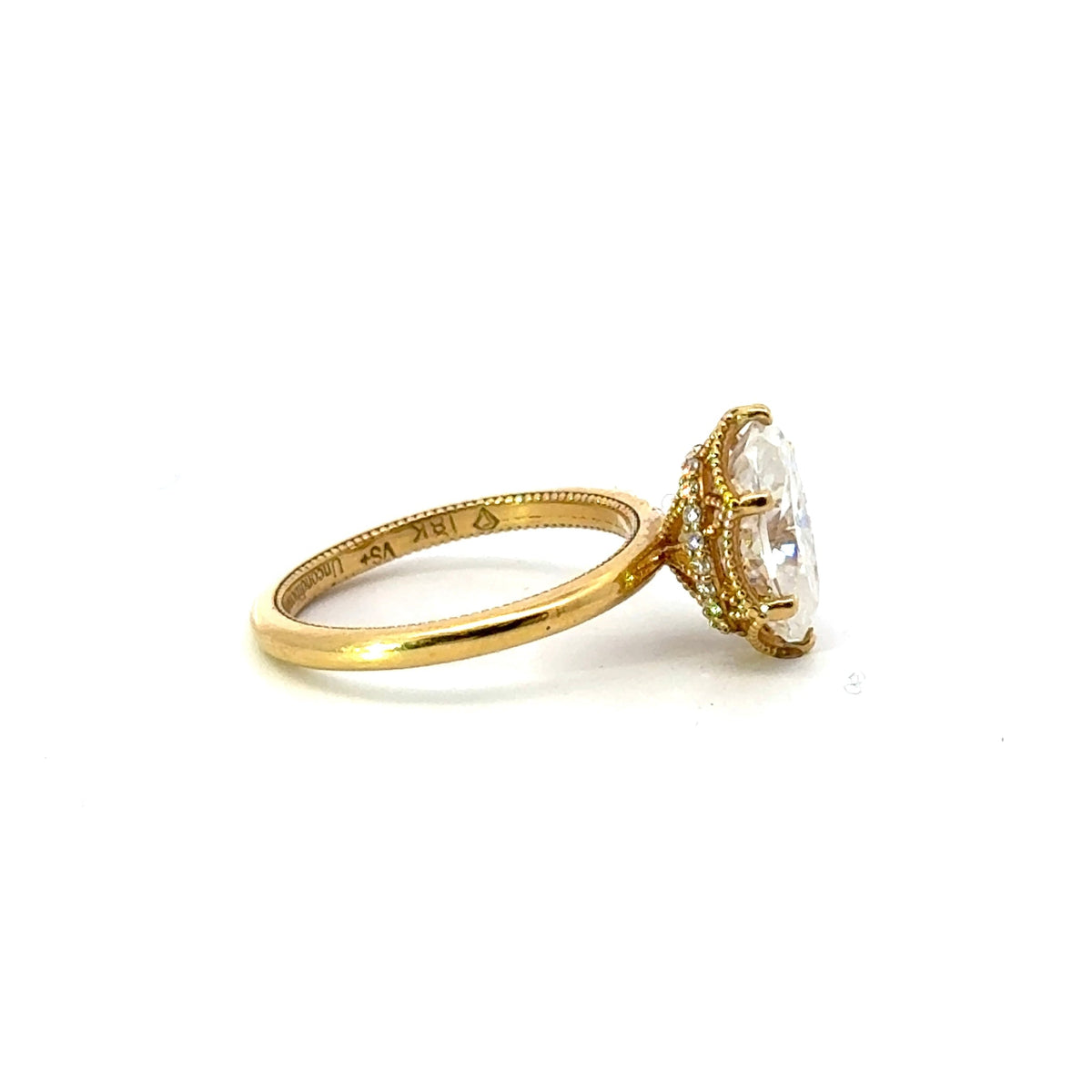 Oval Cut Diamond 6-Prong Vintage and Wrap Around Reverse Halo Design- Choice of.50ct /.80ct / 1.00ct or 1.20ct Centre