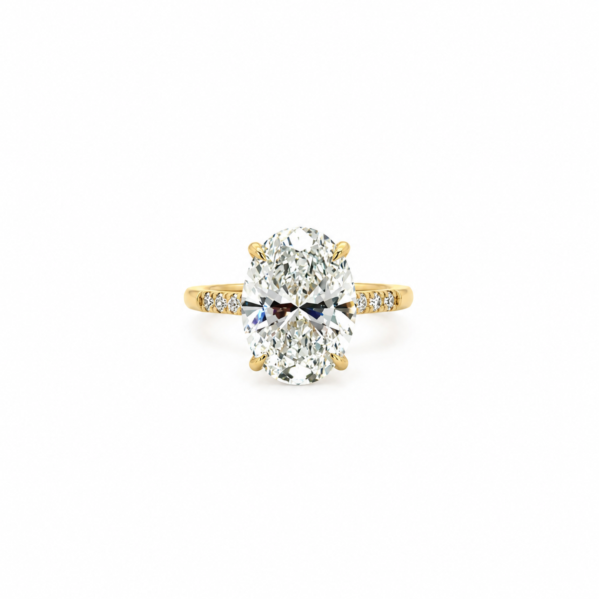 Oval Cut Lab Diamond Engagement Ring | 1/4 Diamond Shank with Plain Gold Head | 18KT Gold - Lab Engagement Ring