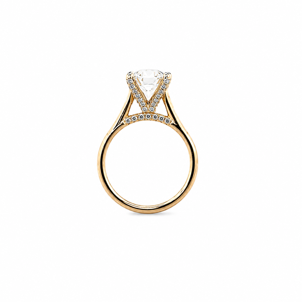 Oval Cut Lab Diamond Engagement Ring | 1.80MM Tube Shank | Cathedral | Diamond Encrusted Prongs - Lab Engagement Ring