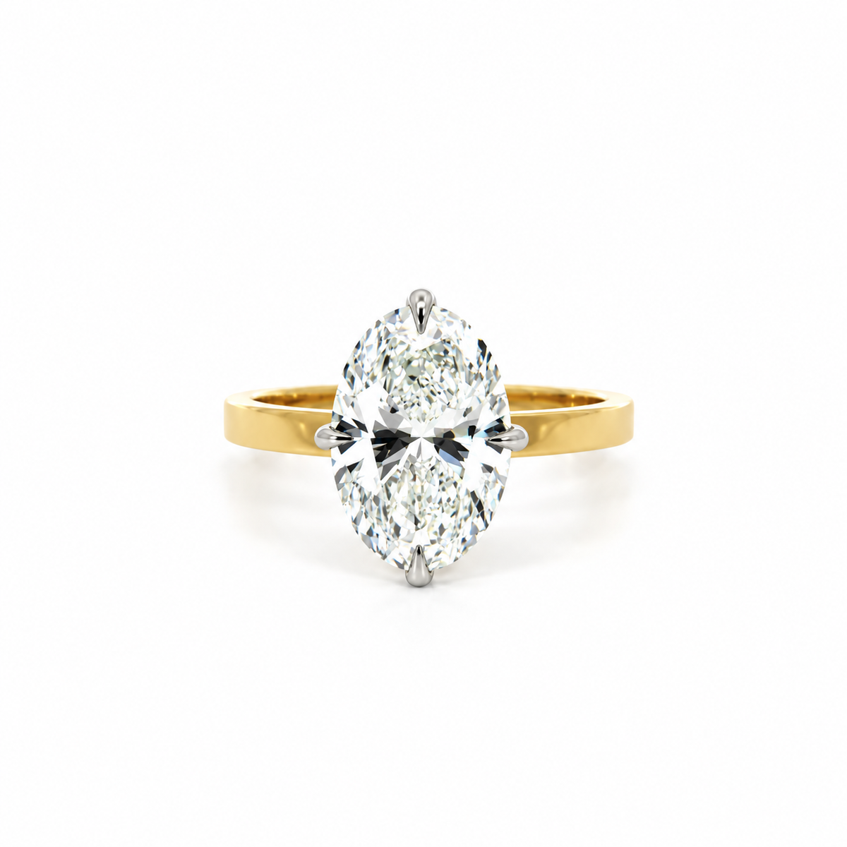 Oval Cut Lab Diamond Engagement Ring | 2MM Cigar Band with Reverse Halo | 18KT Gold - Lab Engagement Ring