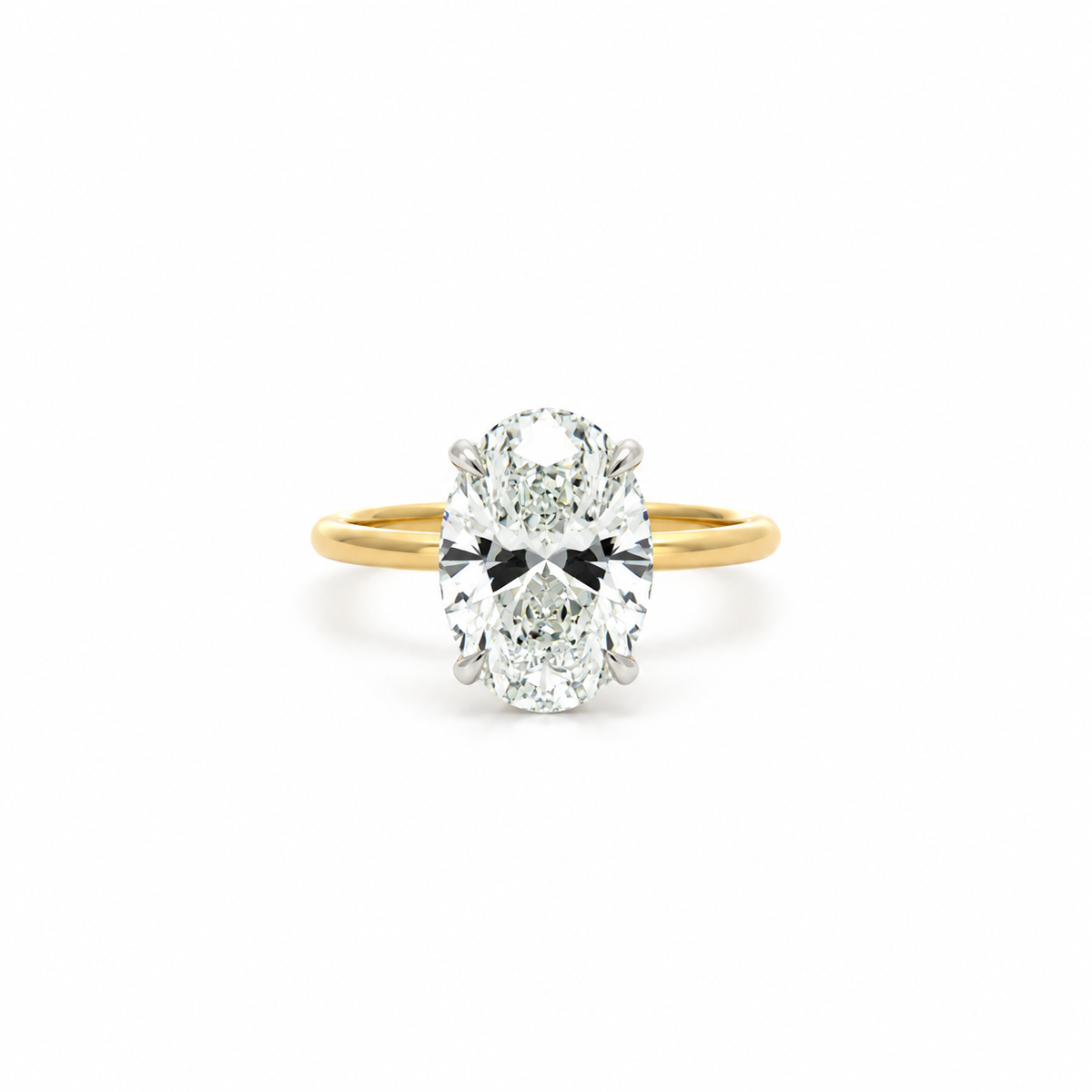 Oval Cut Lab Diamond Engagement Ring | Classic 1.50MM Tube Solitaire with Wrap-Around Reverse Halo | 18KT Gold - Hidden