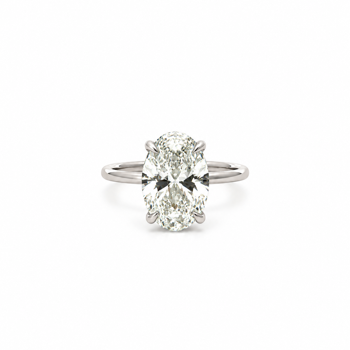 Oval Cut Lab Diamond Engagement Ring | Classic 1.50mm Tube Solitaire with Floating Reverse Halo | 18KT Gold - Hidden