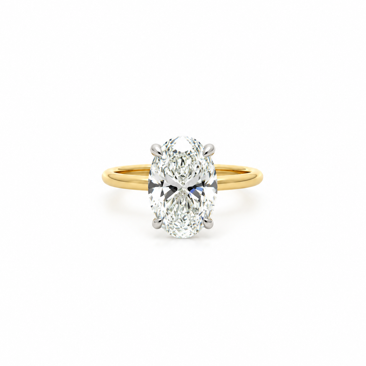 Oval Cut Lab Diamond Engagement Ring | Classic 1.50mm Tube Solitaire | 18KT Gold - Hidden Halo Reverse Halo Natural