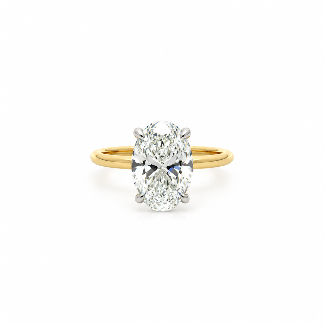 Oval lab diamond solitaire engagement ring, 1.50mm tube band, 18k yellow gold – front view