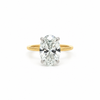Oval lab diamond solitaire with diamond-encrusted prongs, 18k yellow gold – front view
