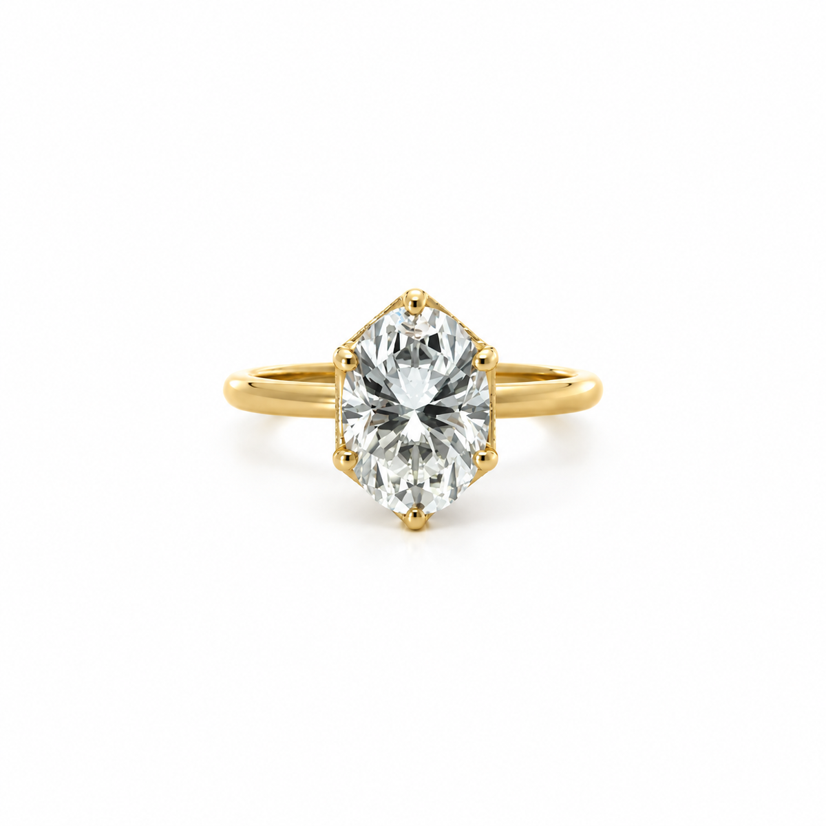 Oval lab diamond engagement ring, classic 1.75mm tube solitaire with vintage wrap-around reverse halo – view 1 of 3
