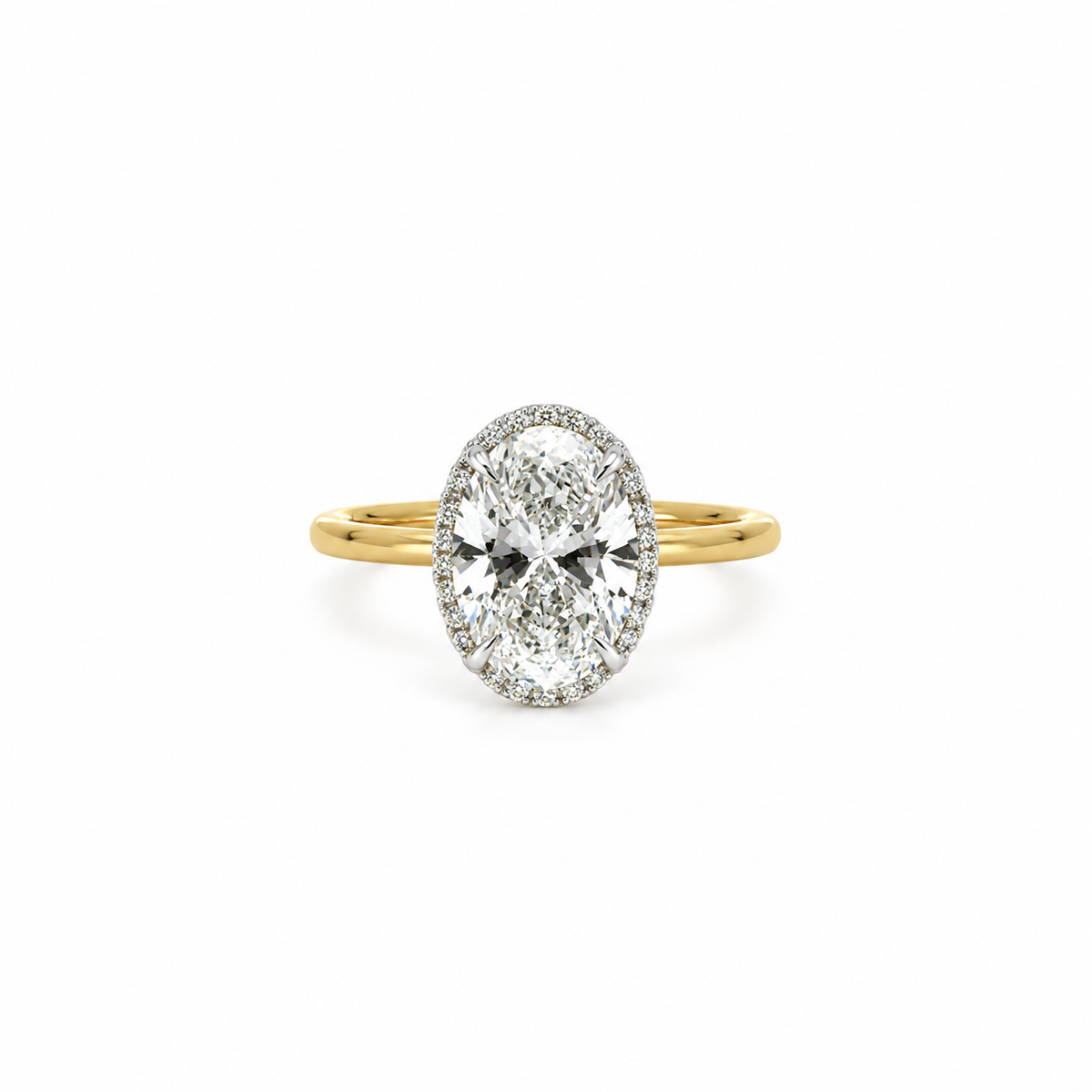 Oval Cut Lab Diamond Engagement RIng | Diamondboi Hidden Halo with 1.50mm Tube Shank | 18KT Gold - Hidden Halo Reverse