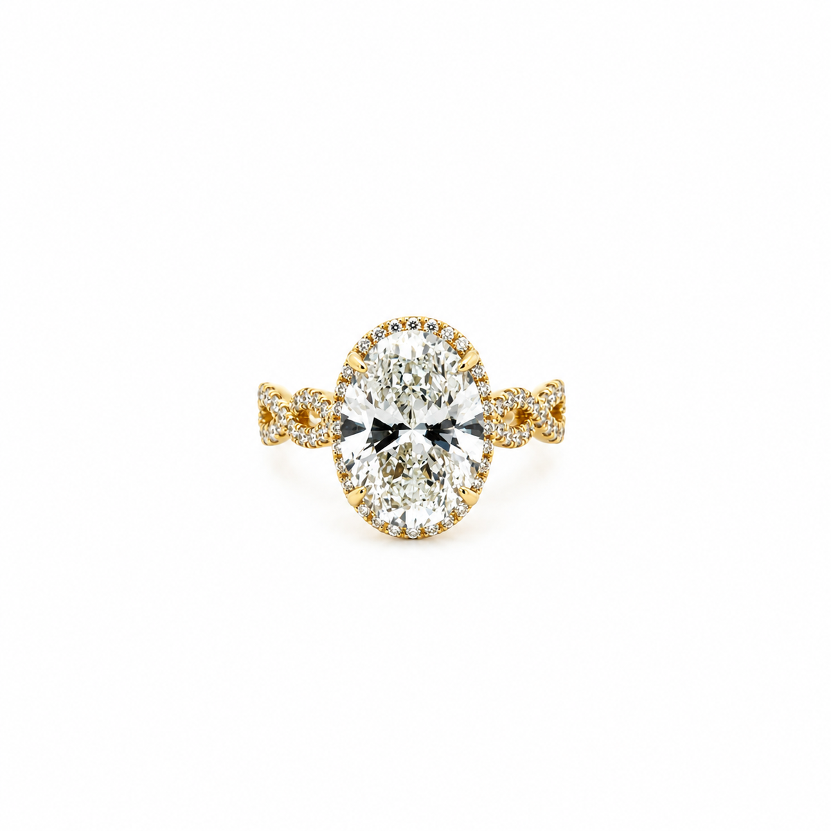 Oval Cut Lab Diamond Engagement Ring | Diamondboi Hidden Halo with Braided Shank | 18KT Gold - Lab Engagement Ring