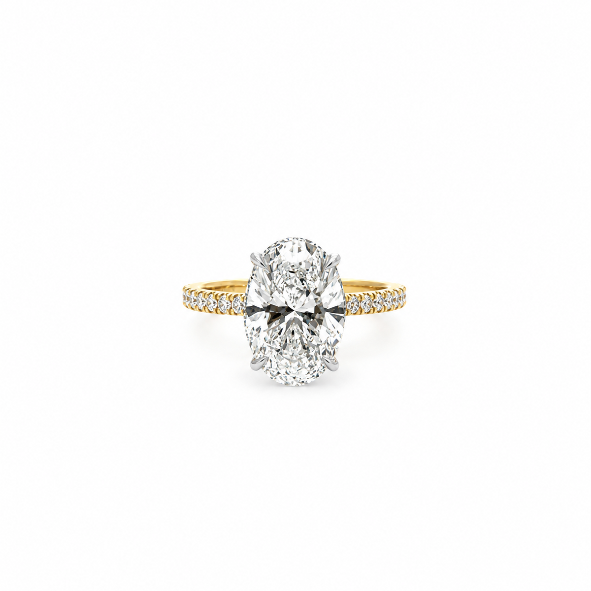 Oval Cut Lab Diamond Engagement Ring | Italian Pavé & Reverse Halo Design | 18KT Gold - Hidden Halo Reverse Halo Lab