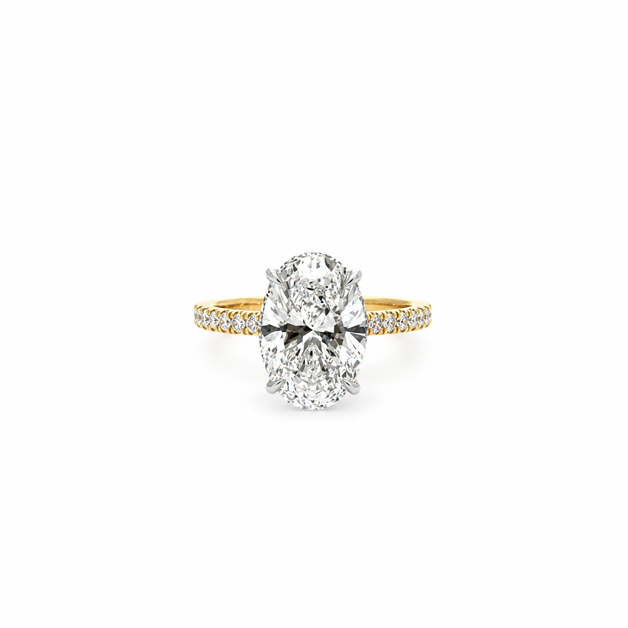 Oval Cut Lab Diamond Engagement Ring | Italian Pavé & Reverse Halo Design | 18KT Gold - Hidden Halo Reverse Halo Lab