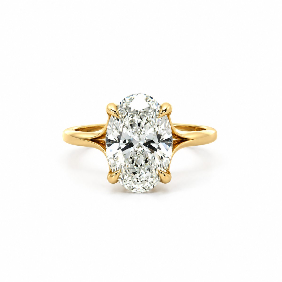 Oval Cut Lab Diamond Engagement Ring | Split Shank with Diamond-Encrusted Prongs | 18KT Gold - Lab Engagement Ring