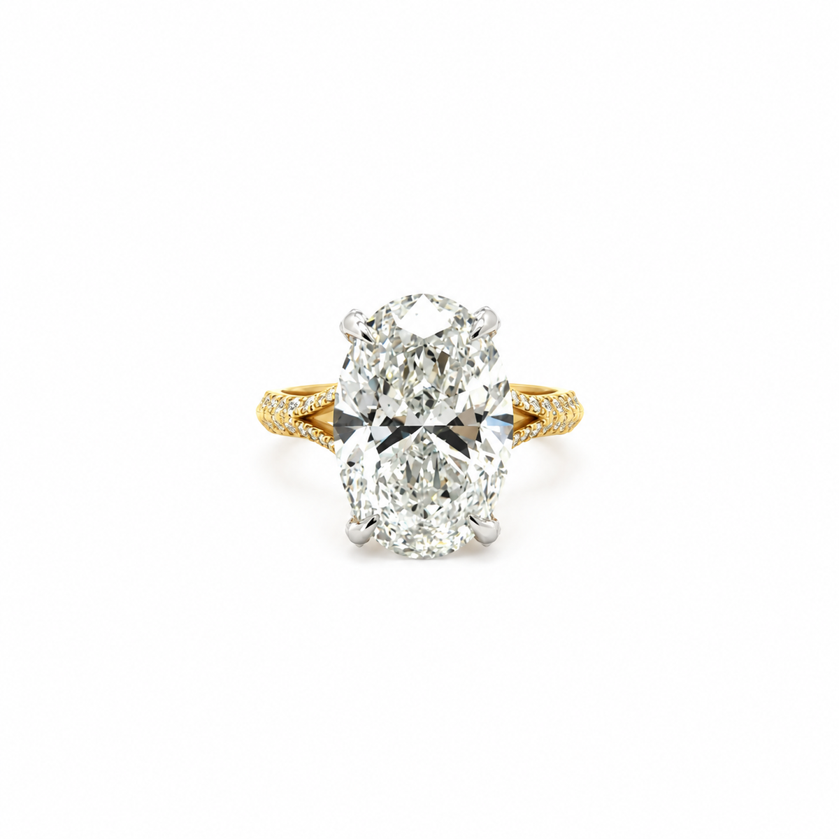 Oval Cut Lab Diamond Engagement Ring | Split Shank with Diamond-Encrusted Prongs | 18KT Gold - Lab Engagement Ring