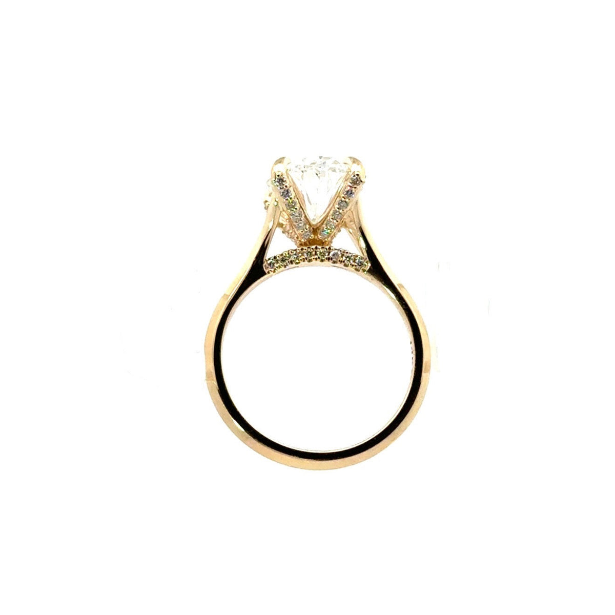 Oval lab diamond engagement ring, split shank with diamond-encrusted prongs – view 3 of 3