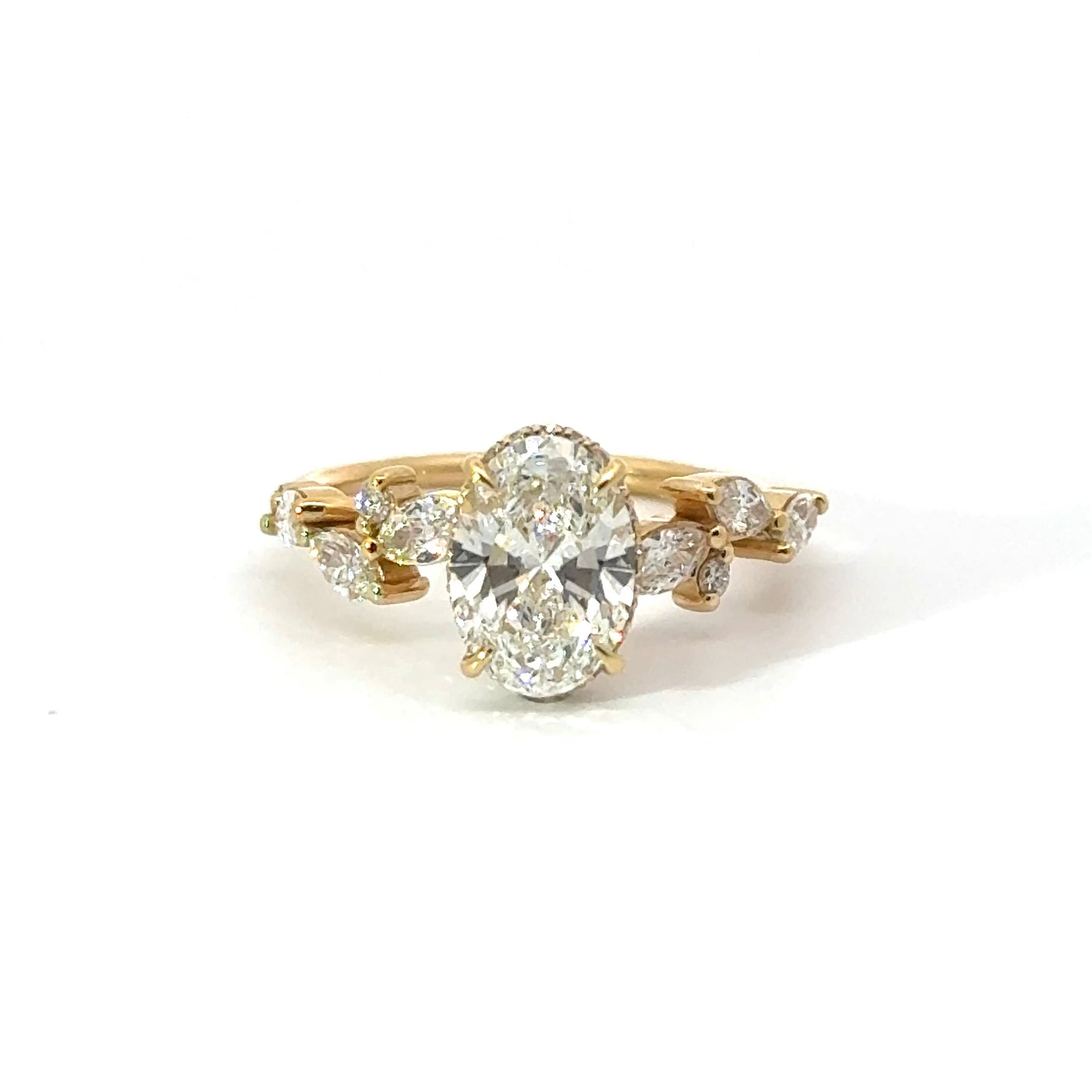 Oval Cut Lab Diamond - Marquise- Round Leaf Motif & Reverse Halo Design- Available in 1.00ct - 7.00ct - Hidden Halo