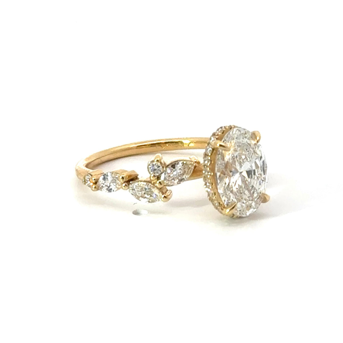 Oval Cut Lab Diamond - Marquise- Round Leaf Motif & Reverse Halo Design- Available in 1.00ct - 7.00ct - Hidden Halo