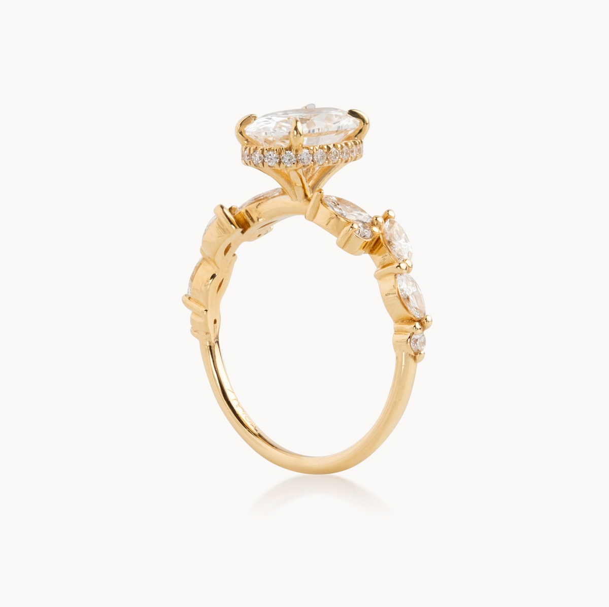 Oval Cut Lab Diamond - Marquise- Round Leaf Motif & Reverse Halo Design- Available in 1.00ct - 7.00ct - Hidden Halo