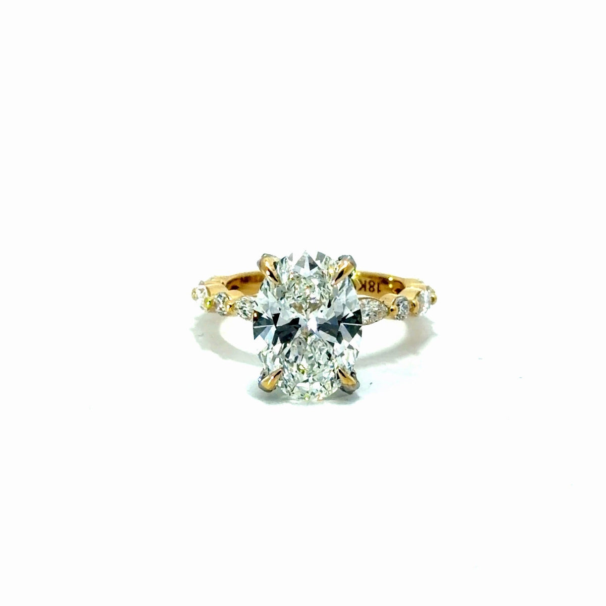 Oval Cut Lab Diamond - Marquise-Round Diamond & Diamond Prong Design - Available in 1.00ct - 7.00ct - Lab Engagement