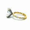 Oval lab diamond ring with diamond-encrusted prongs and marquise band, 18k yellow gold – angled view