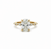Oval lab diamond engagement ring with marquise and round diamond band, 18k yellow gold – front view