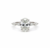 Oval lab diamond engagement ring with marquise diamond band, 18k white gold – front view