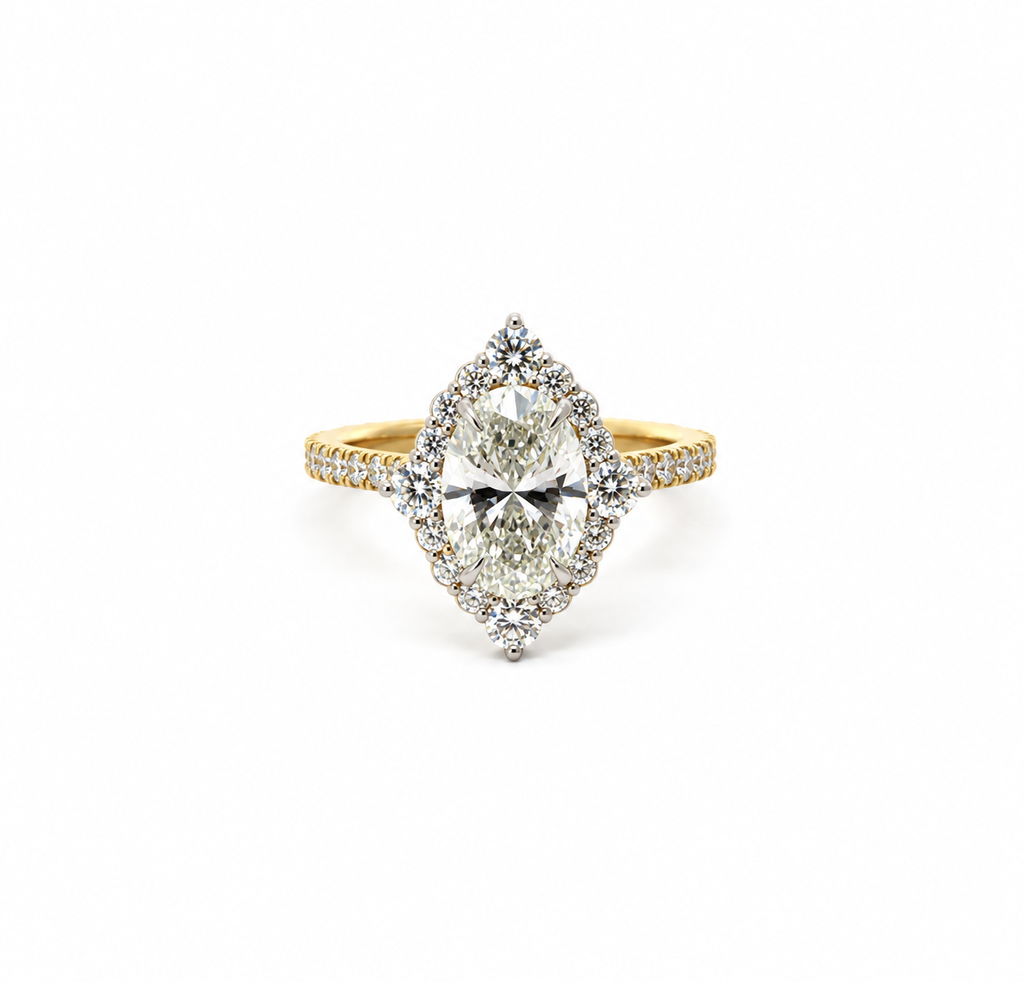 Oval lab diamond engagement ring, vintage halo & italian pave design – view 1 of 3