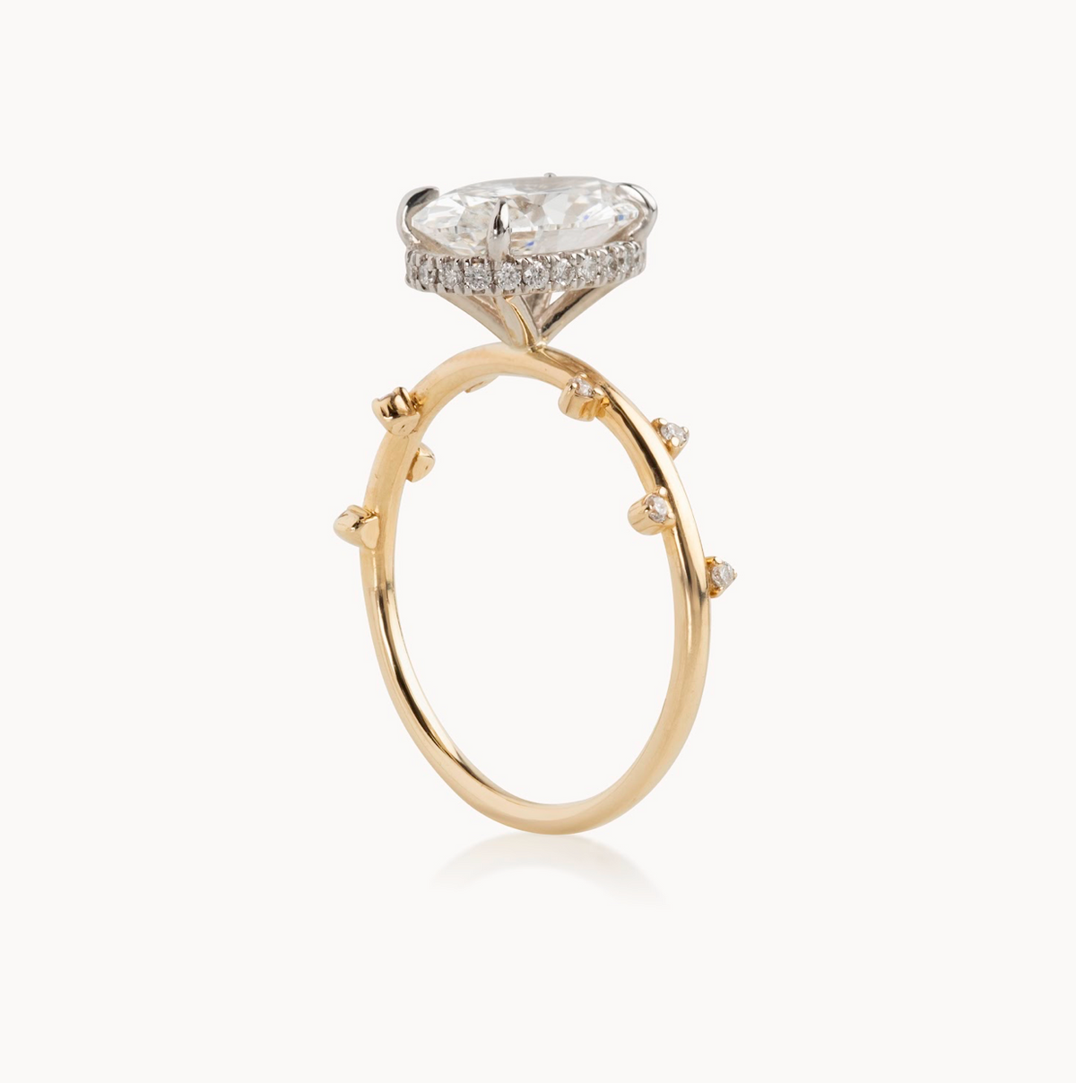 Oval natural diamond engagement ring, 1.50mm tube, floating diamonds & reverse halo design – view 4 of 5