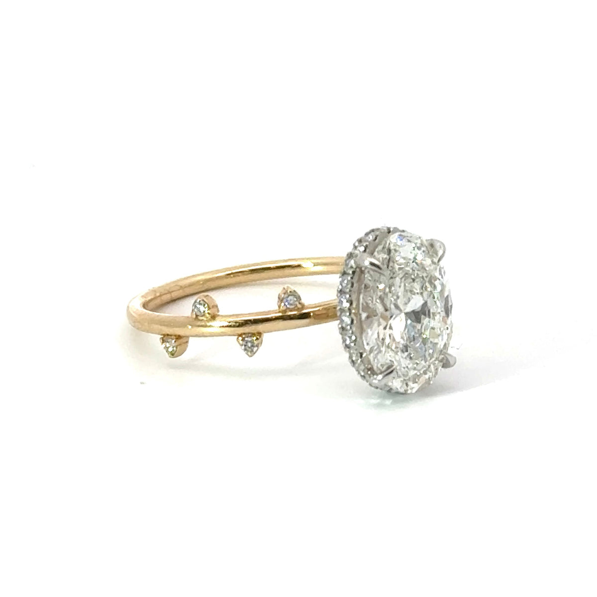 Oval natural diamond engagement ring, 1.50mm tube, floating diamonds & reverse halo design – view 3 of 5