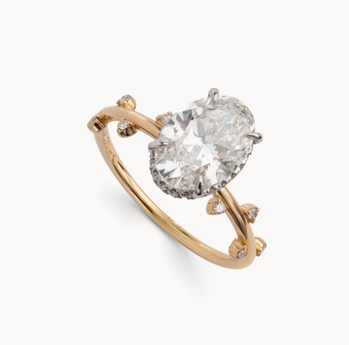 Oval natural diamond engagement ring, 1.50mm tube, floating diamonds & reverse halo design – view 2 of 5