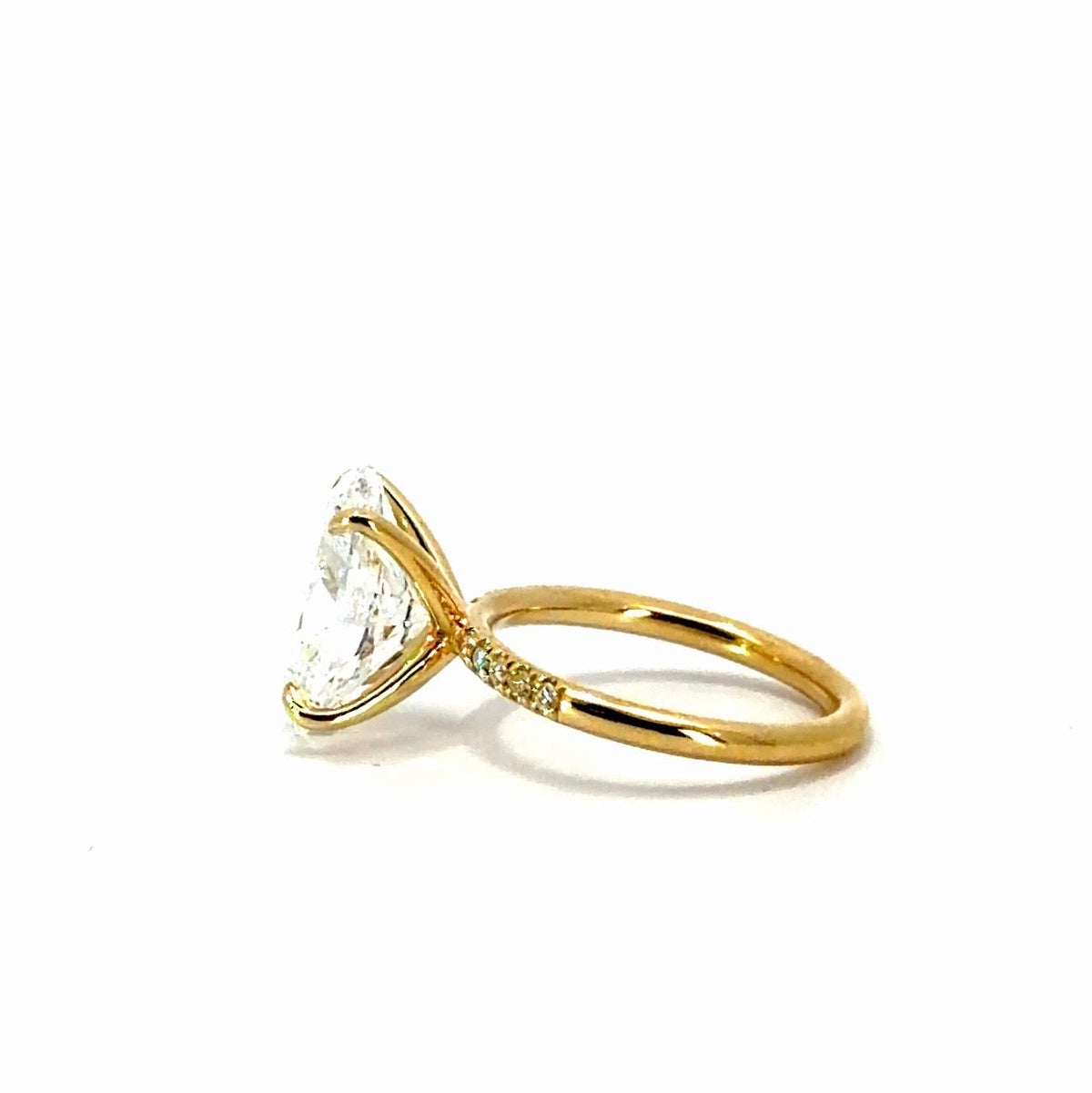 Oval natural diamond engagement ring, 1/4 diamond shank with plain gold head – view 3 of 4