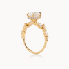 Oval natural diamond engagement ring, marquise, round leaf motif & reverse halo design – view 5 of 6