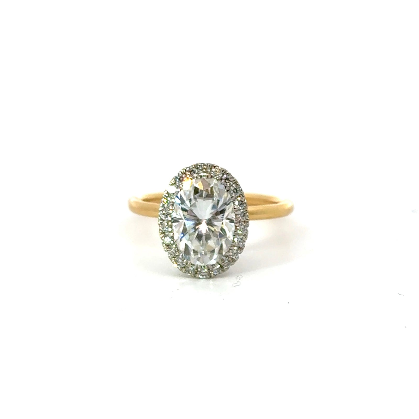 Oval Cut Seamless Halo with 1.50MM Plain Tube Shank Engagement Ring Design- Choice of.50ct /.80ct / 1.00ct or 1.20ct