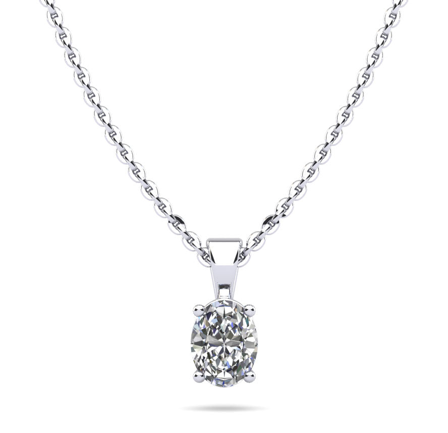 Oval Shaped Classic Diamond Pendant- Choice of Natural or Lab Diamonds -.50ct to 1.00ct - Lab Natural Necklace