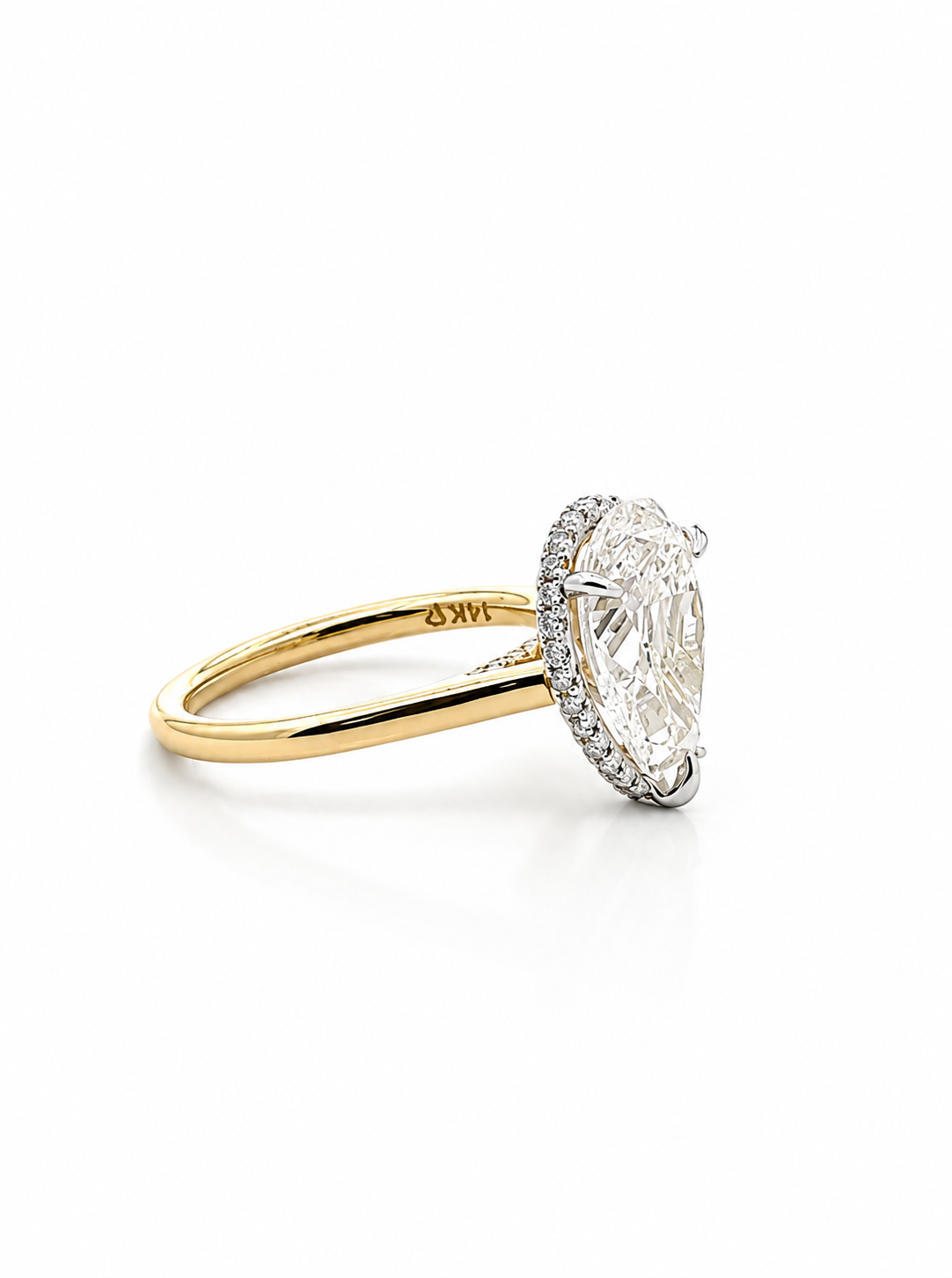 Pear Cut Lab Diamond Engagement Ring | 1.80MM Tube Shabk | Cathedral | Reverse Halo - Lab Engagement Ring