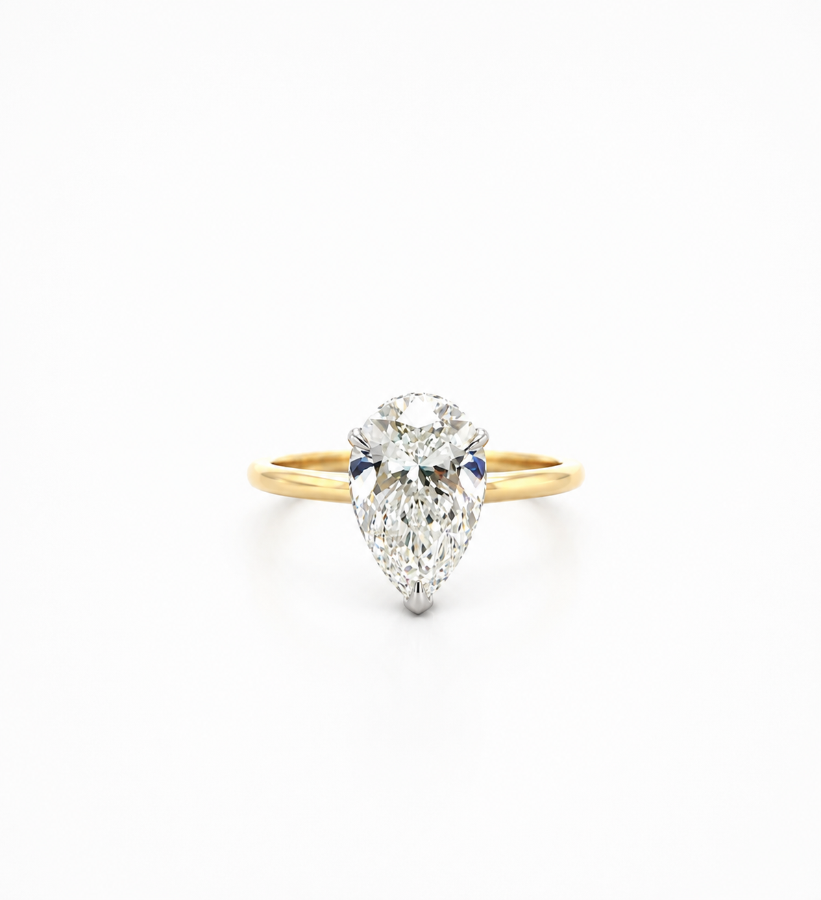 Pear Cut Lab Diamond Engagement Ring | 1.80MM Tube Shabk | Cathedral | Reverse Halo - Lab Engagement Ring